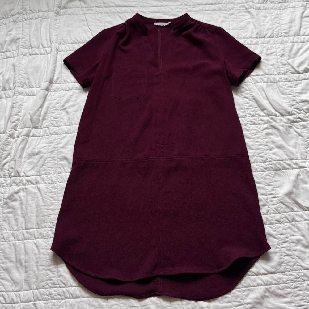 Lush crepe shift dress womens S burgundy lagenlook minimalist boho